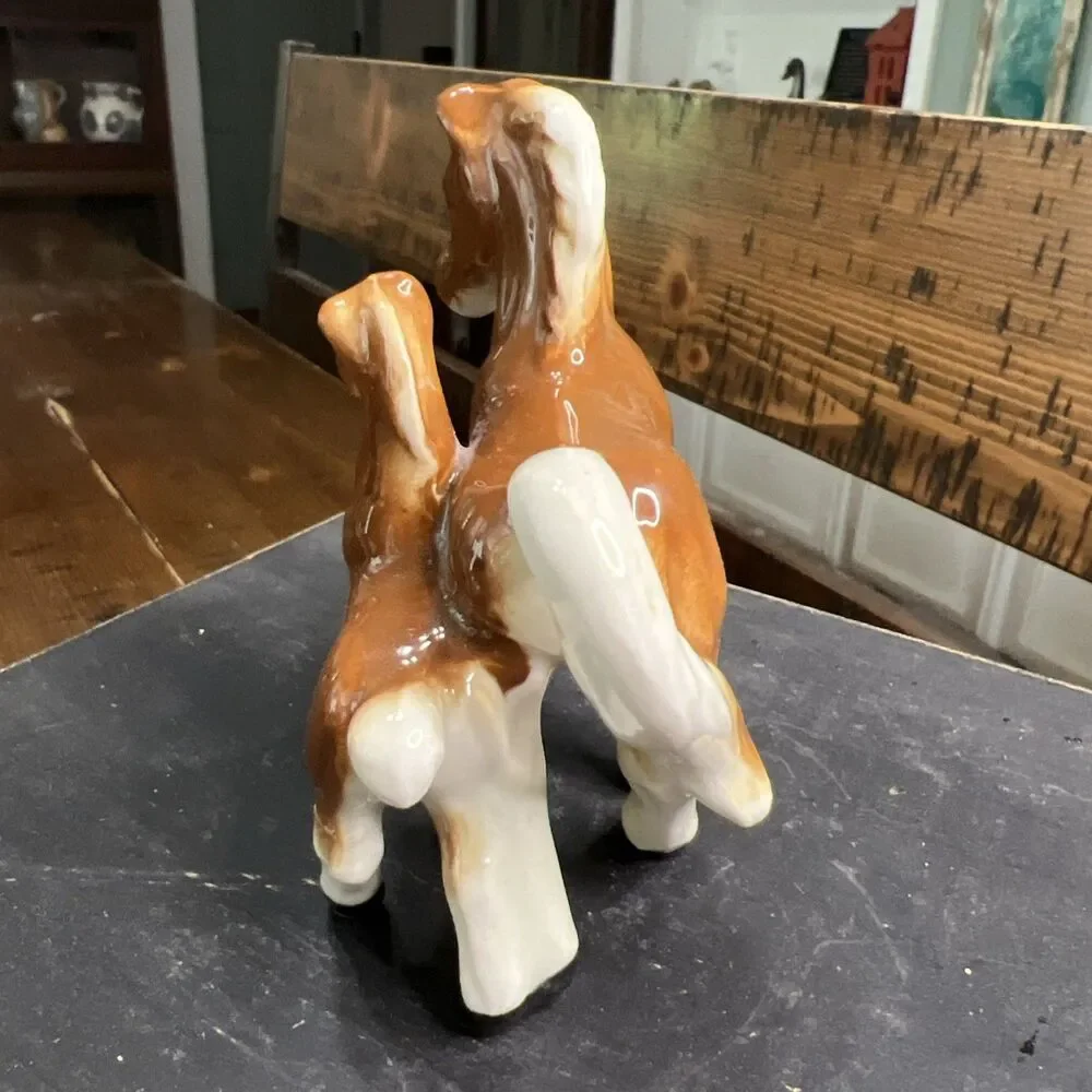 VTG Porcelain Western Mother Mare Horse & Foal FigurineSet of 2 Japan